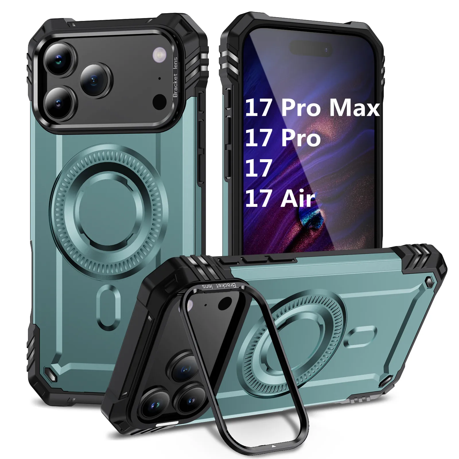 

Военный противоударный бронированный чехол для iPhone 17 Pro Max 17, воздушный магнитный беспроводной защитный кронштейн для объектива, чехол для телефона