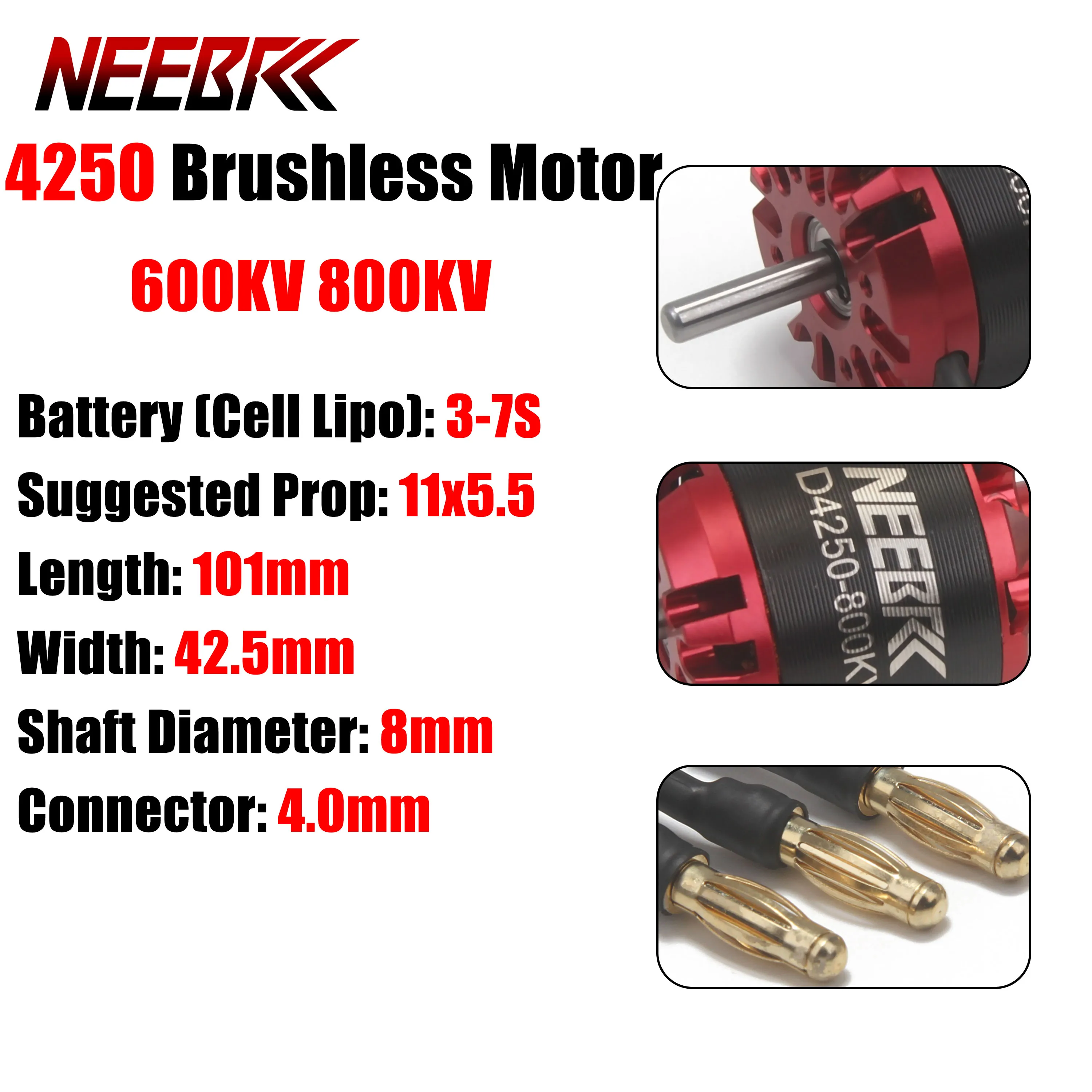 

NEEBRC 4250 Outrunner Drone Brushless Motor 600KV 800KV 3-7S for RC FPV Fixed Wing Airplane Aircraft Quadcopter Multicopter ESC
