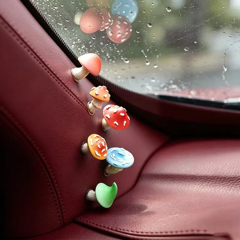 3/6 Pcs Cute Mushroom Mini Figurine Car Dashboard Decor Ornament For Center Console Screen Window Door Side Display