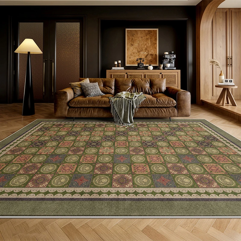 

Vintage Green Rugs American Persian Thin Rug Washable Bohemian Non-slip Home Area Carpet for Living Room Carpet Bedroom Mat
