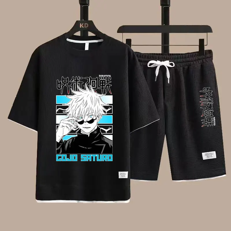 Jujutsu Kaisen GOJO SATURO Men T-shirt Shorts Sets Summer New Fashion Male Tee Tops Bottom Suit Cartoon Anime Man Clothes Set