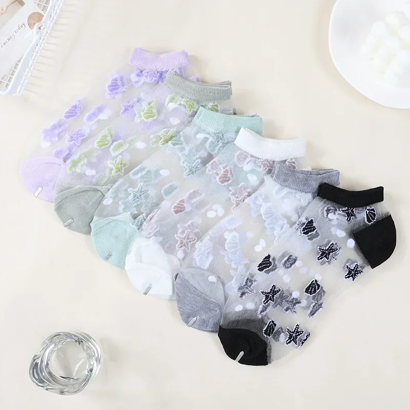 

2024 New 6 Pairs of Ppring and Summer Comfortable and Lovely Transparent Sea Glass Silk Crystal Socks