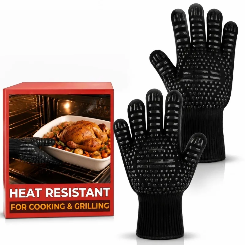 1pc/1 pair of Barbecue gloves high temperature oven gloves Fireproof non-slip silicone barbecue gloves Used for cooking barbecue