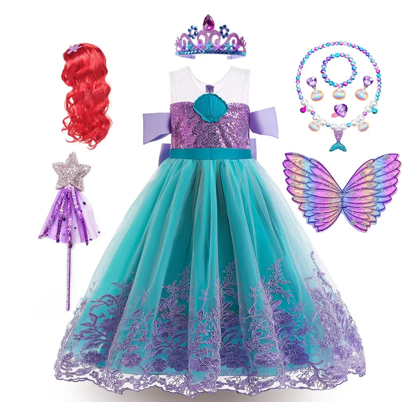 Girls Mermaid Cosplay Costume Kids Birthday Gift Princess Dress Children Purim Holiday Ariel Party Clothes for Carnival 3-10T