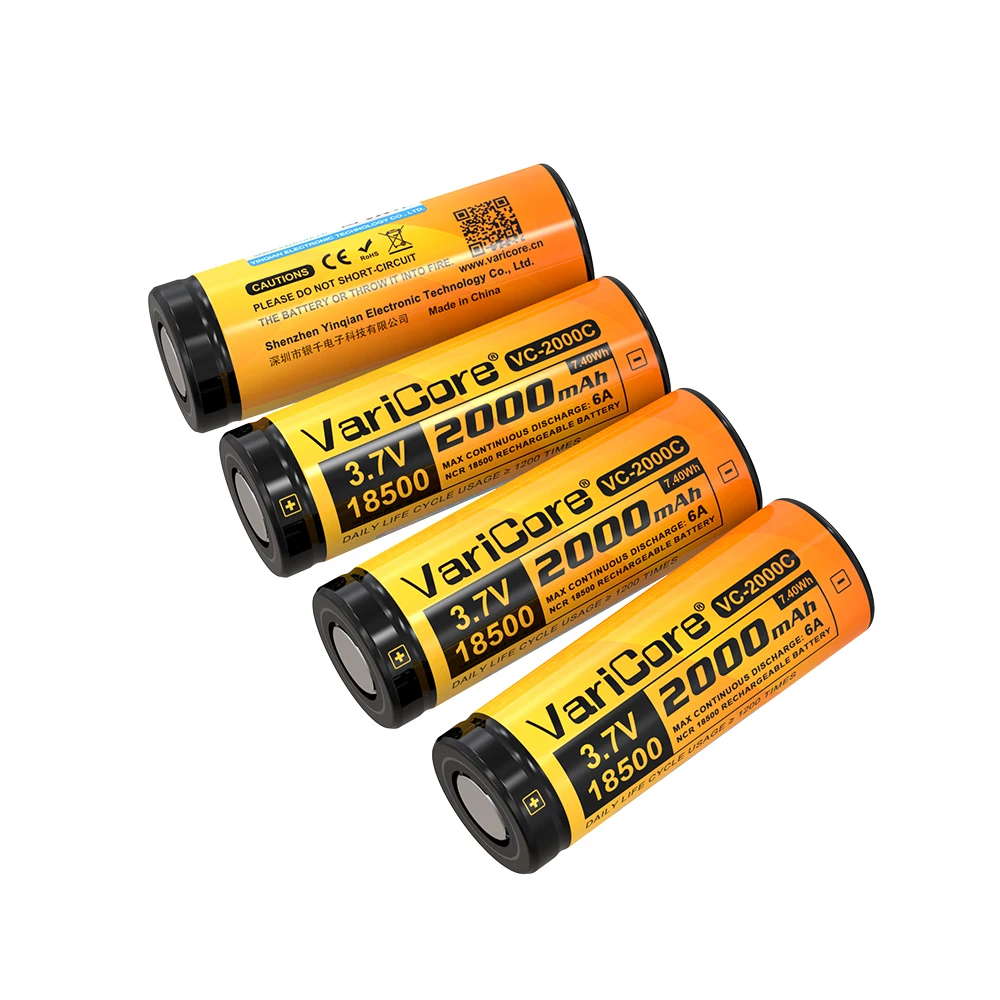 VariCore 18500 3.7 فولت 2000 مللي أمبير خلية بطارية ليثيوم أيون قابلة للشحن محمية لألعاب المصباح RC جهاز عالي السعة