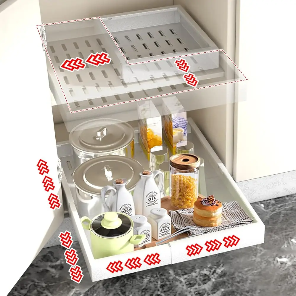 

Pull Out Cabinet Organizer, Expandable (Width 12“-18”, Depth 13.3-24""), Adjustable Cabinet Drawer For Kitchen Cabinets,