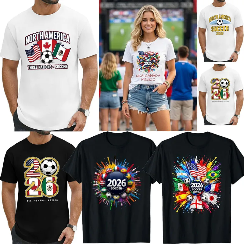 2026 Soccer Fan T-Shirt Men USA Canada Mexico Graphic Tee Game Day Stadium Party Shirt Gift Football Sport All Flags Clothes Top