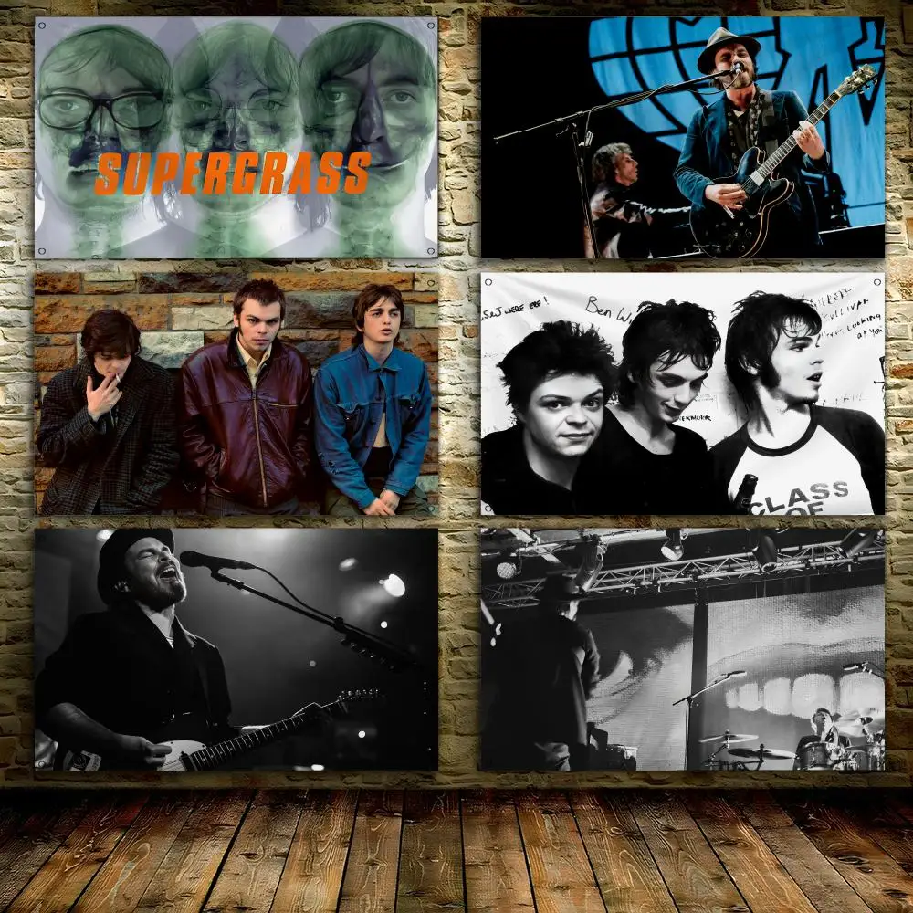 S-SUPERGRASS Rock Band Flags 3x5 Ft Custom Banner For Garage Door Room Decor Wall Out Decoration With Metal Buckle