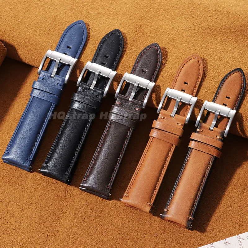 Quick Release Calfskin Leather Watch Band 22mm 24mm Smooth Genuine Cowhide Strap Hand-Stitched Elegant Daily Wristband for Omega