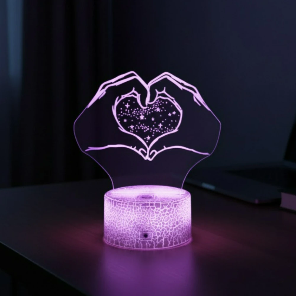 Romantic Hand Make Heart 3D Illusion Lamp 7 Color Changing Nightlight for Bedroom Decor Lover Couple Valentine Gift for Girls