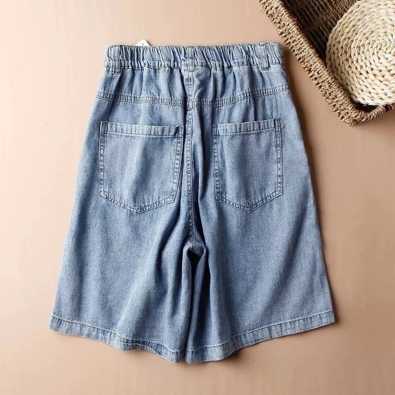 Thin High Waist Denim Shorts For Women Clothing Korean Summer New A-line thin Denim Panties Loose Casual Capris BD785