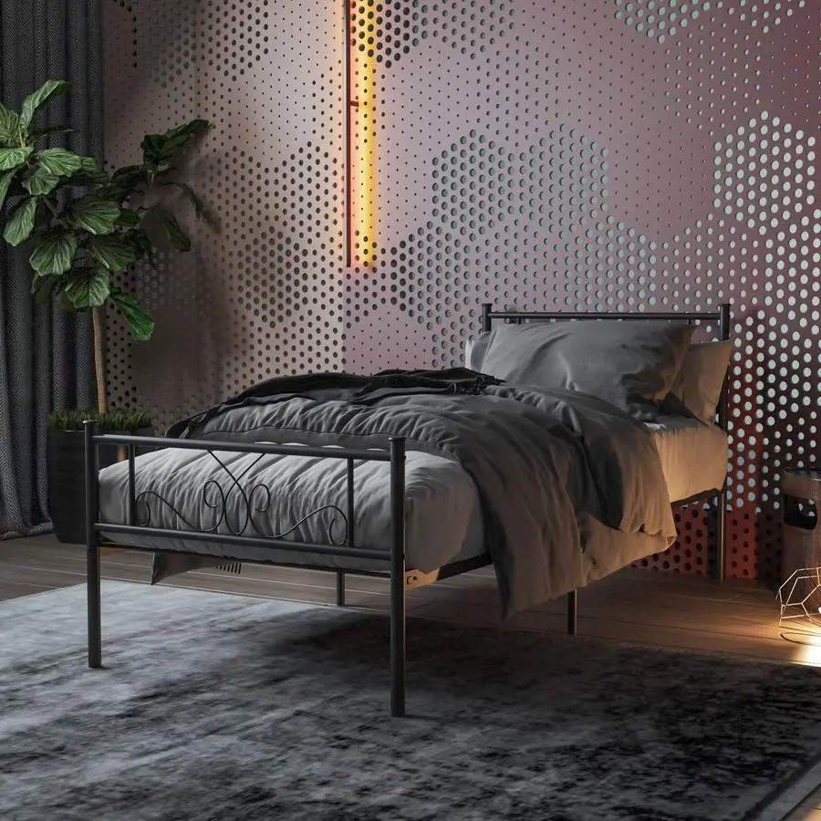 

Twin Size Bed Frame with Headboard Black Platform Bed Standard Steel Bed for Kids Girls Boys No Box Spring Needed