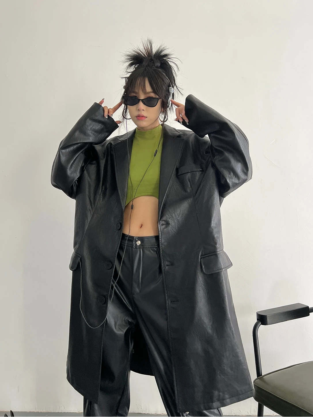 

Women'S Trench Coat Climbing Tailoring Accurate Tie Lazy Stitching Straight Cut Plaid Clean Coffee Slit French Mid-Long Topcoat
