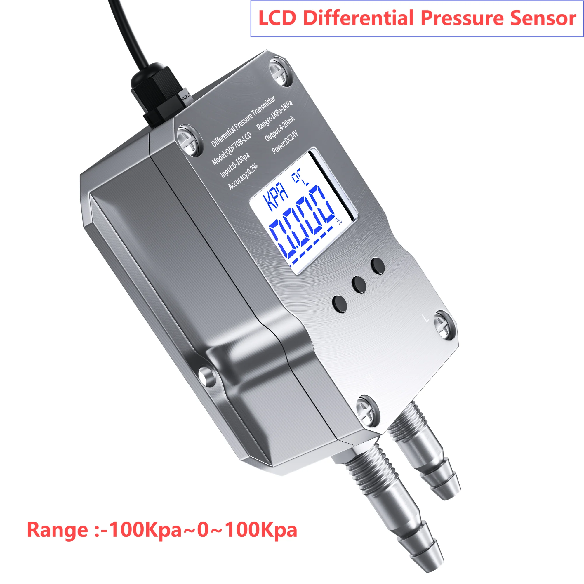 LCD Differential Pressure Transmitter 0-5V RS485 Wind Pressure Sensor 300Pa 5KPa 1Kpa Air Differential Pressure Transducer