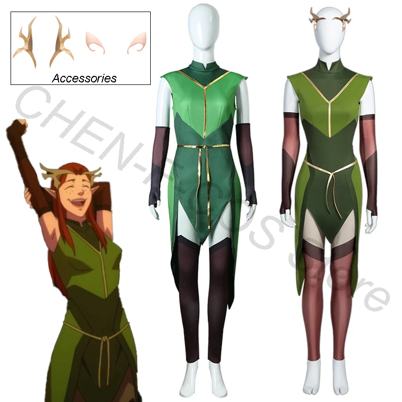 The Legend Keyleth Cosplay Costume Dress Pantyhose Anime Role Play Uniform Accessories Halloween Christmas Carnival Full Set