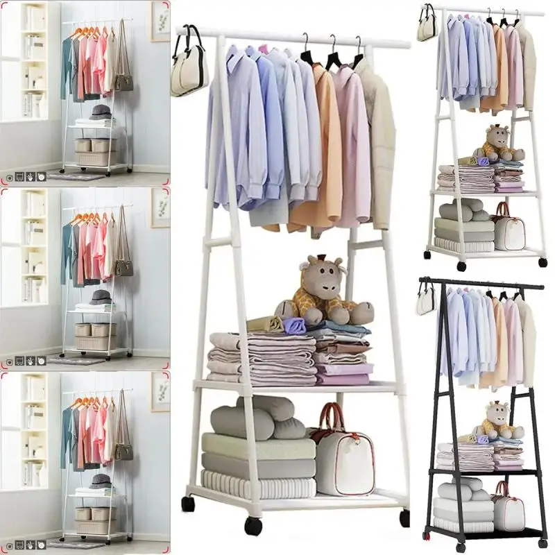 

Movable Clothes hangers Swivel Wheel With Brake Control Multifunctional Hanger Multi-storey Coat Rack Household Bedroom Storage