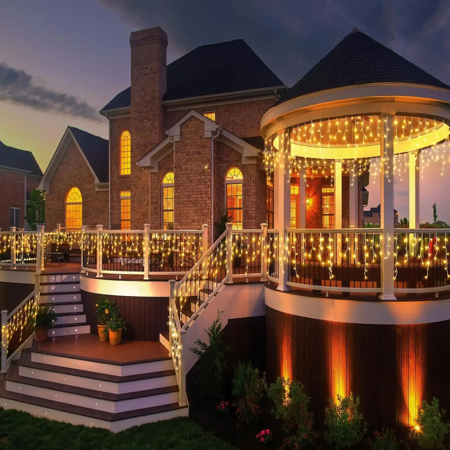 Outdoor Christmas Icicle Light 100LED 8 Modes Waterproof Plug Connection String Light Suitable for Courtyard Party Decoration