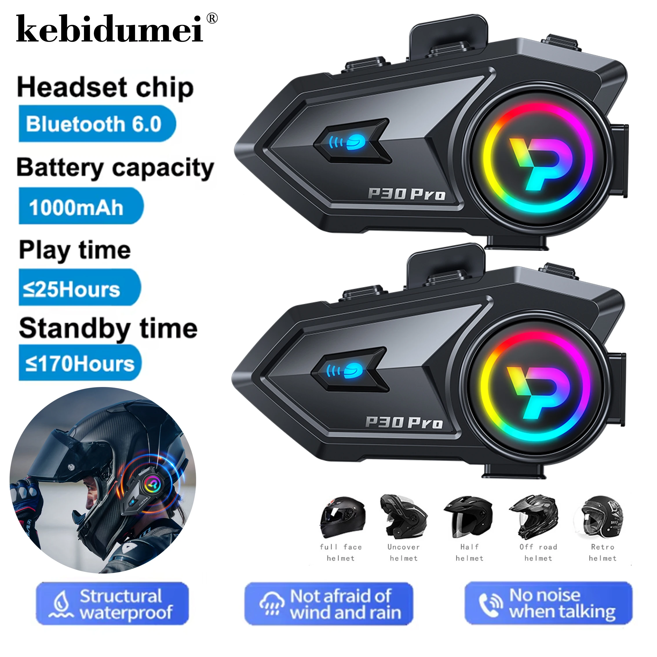 

1/2pcs Motorcycle Intercom Helmet Headset 500M Wireless Interphone Handsfree Waterproof 1000mah For 2 Riders Music Headphone