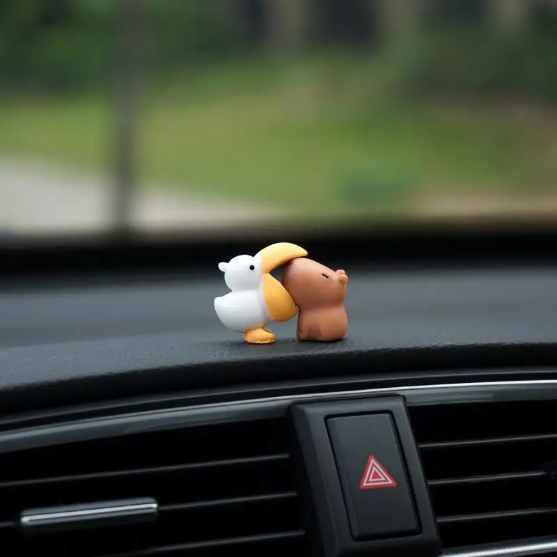 Cute Cartoon Capybara With Duck Mini Car Dashboard Ornament No Eating Colleagues At Work Themed Auto Interior Decor Figurine