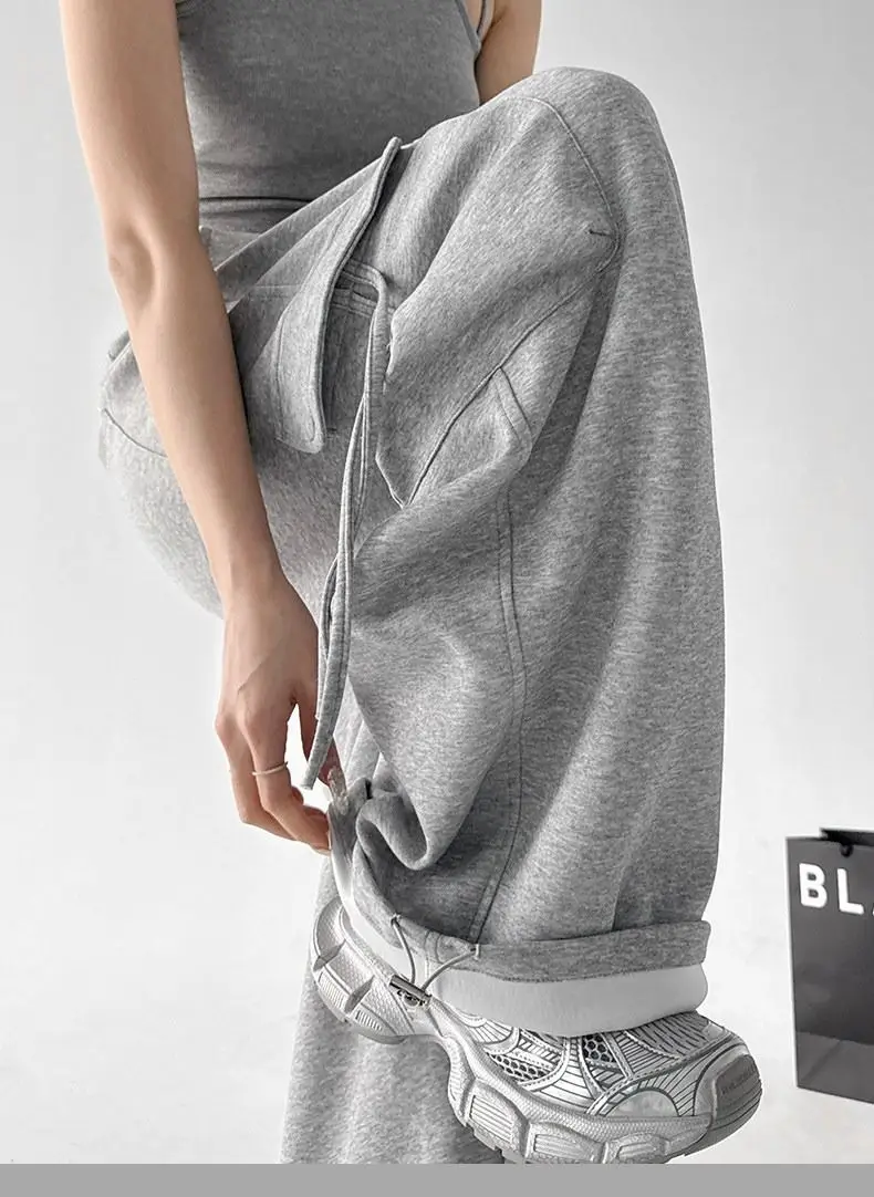 American Hip-hop Cargo Tooling Sweatpants Big Pocket Streamer Wide Leg Pants Women Baggy Pants