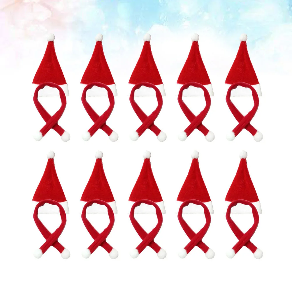 

20pcs Red 11Cm Mini Christmas Hat Scarf Set Wine Bottle Cover Xmas Party Decoration Christmas Wine Bottle Cap Ornament Bar Tools