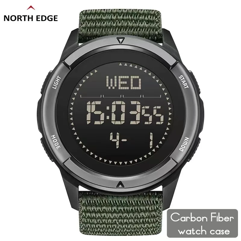 NORTH EDGE Watch for Men ALPS 45MM Outdoor Sports Swimming Metronome Compass Waterproof Carbon Fiber Case Nylon Strap Men Watch