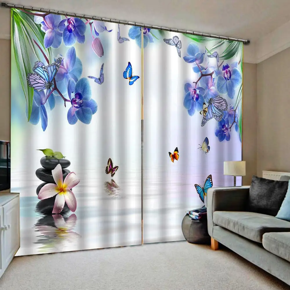 Blue Magnolia flower curtains 3D Curtain Printing Blockout Polyester Photo Drapes Fabric For Room Decoration curtains