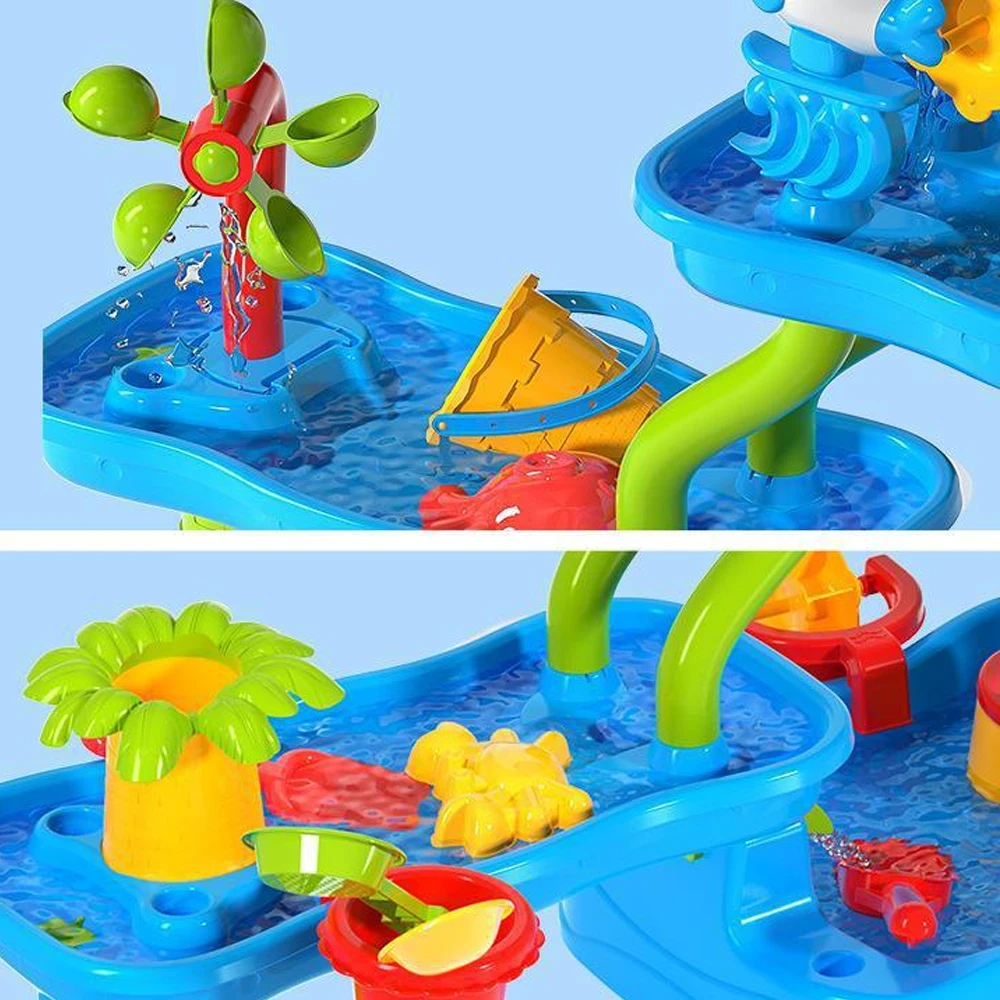 キッズビーチトイ ウォーターテーブル DIY 親子で遊べるインタラクティブトイ 夏の水遊び 砂場テーブル 子供用屋外ガーデンバンカープレイセット