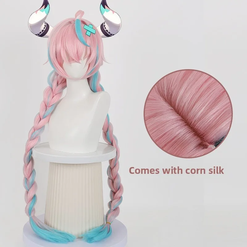 

Halloween Varesa Cosplay Anime Wig Genshin Impact Long Braid Pink Green Mixed Hair Costume Hair with Bangs for Adult Women