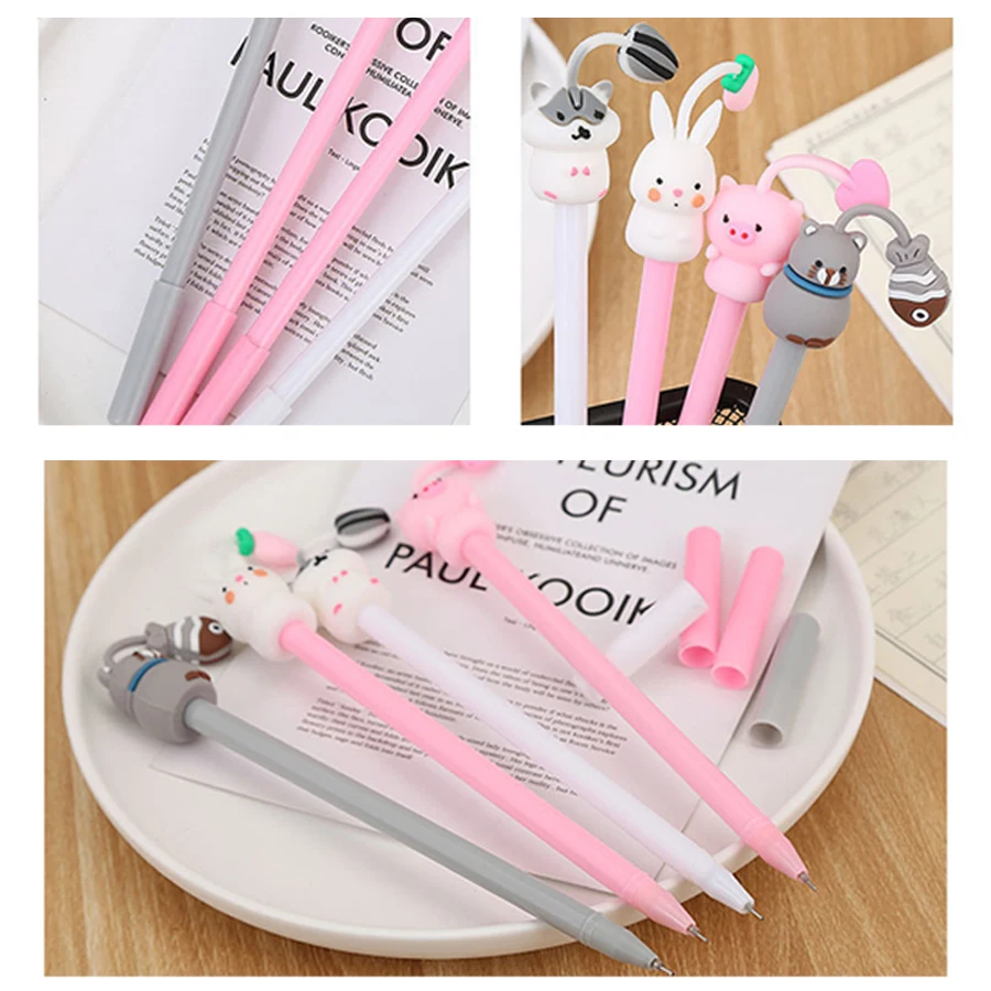 4 Pcs 0.5mm Avocado Gel Pens Soft Adorable Animal Black Colored Gel-inkpens for Writing Cute Stationery Office School Supplies