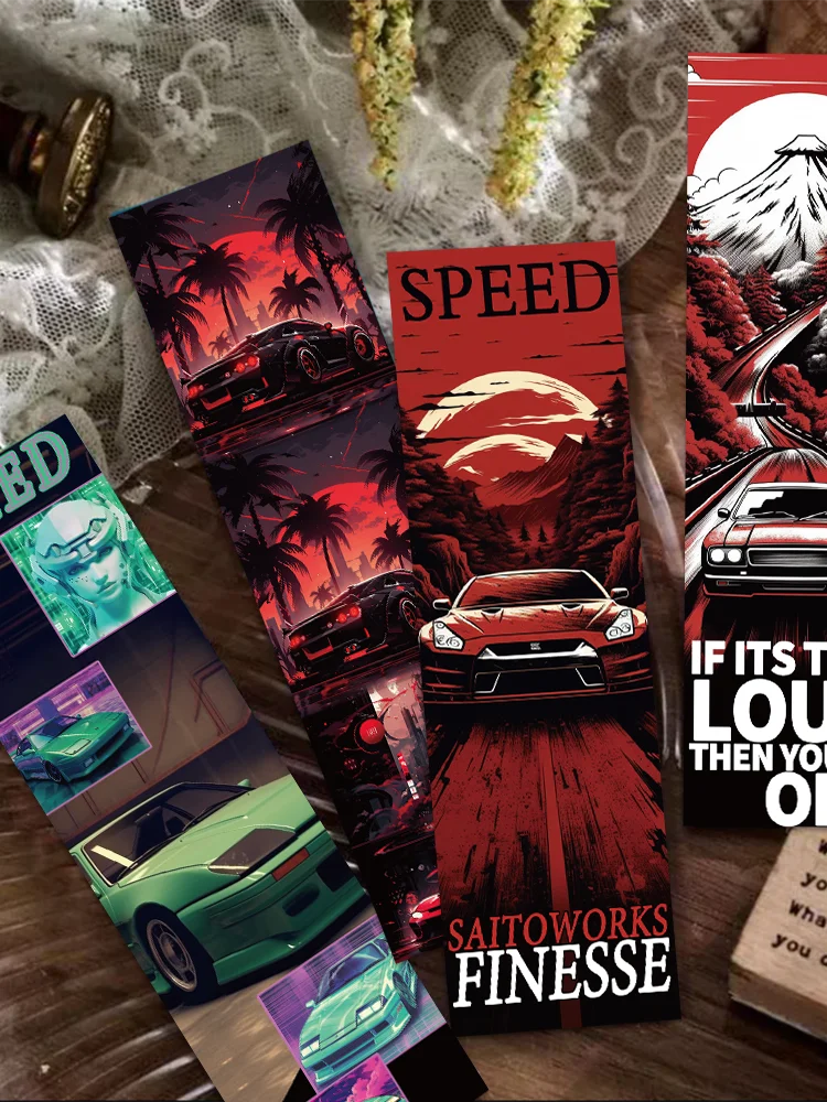 Cool Racing JDM Bookmarks, Read Pages, Mark Books, Students Decoration Paper Cards with Diary Notebook, 30Pcs