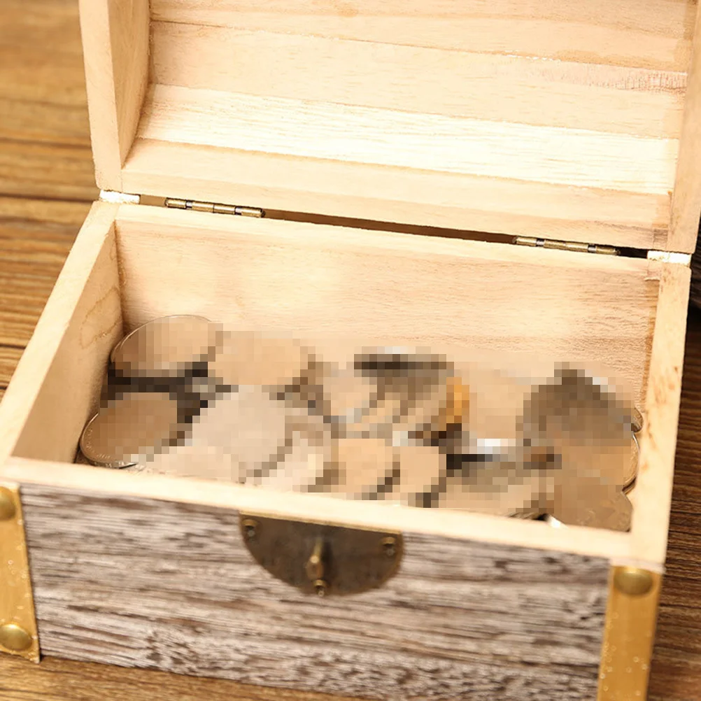 

Retro Treasure Box Creative Wooden Piggy Bank Safe Handmade Wood Carving Money Box Savings with Lock for Teens- Extra L