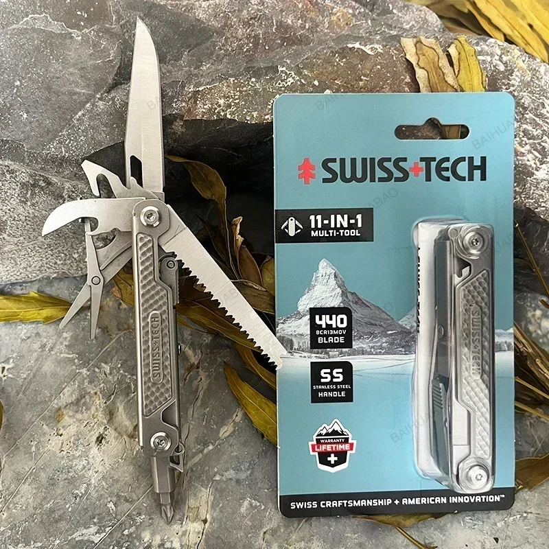 SWISS TECH 11 In 1 Multitool Mini Folding Knife Outdoor EDC Tactical Camping Survival Tools Portable Pocket Knife Scissors