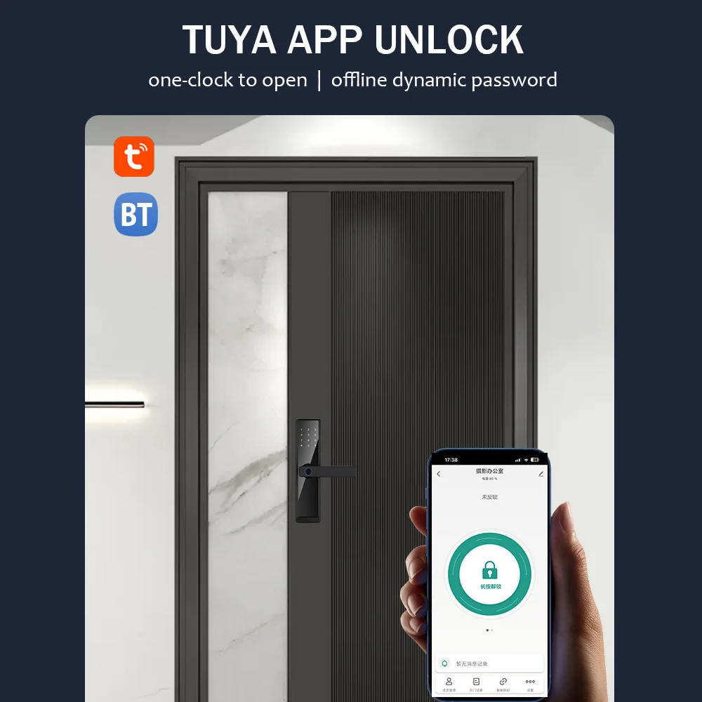 WAFU Smart Door Lock Keyless Entry Door Lock Handle with Cards and Keys Biometric Door Lock Tuya App Remote Operation for Home