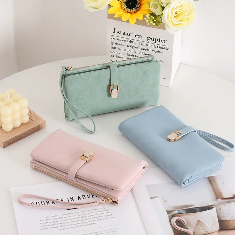 

PU leather women's long wallet, matte, fresh and solid color portable coin purse, multi-functional large-capacity clutch