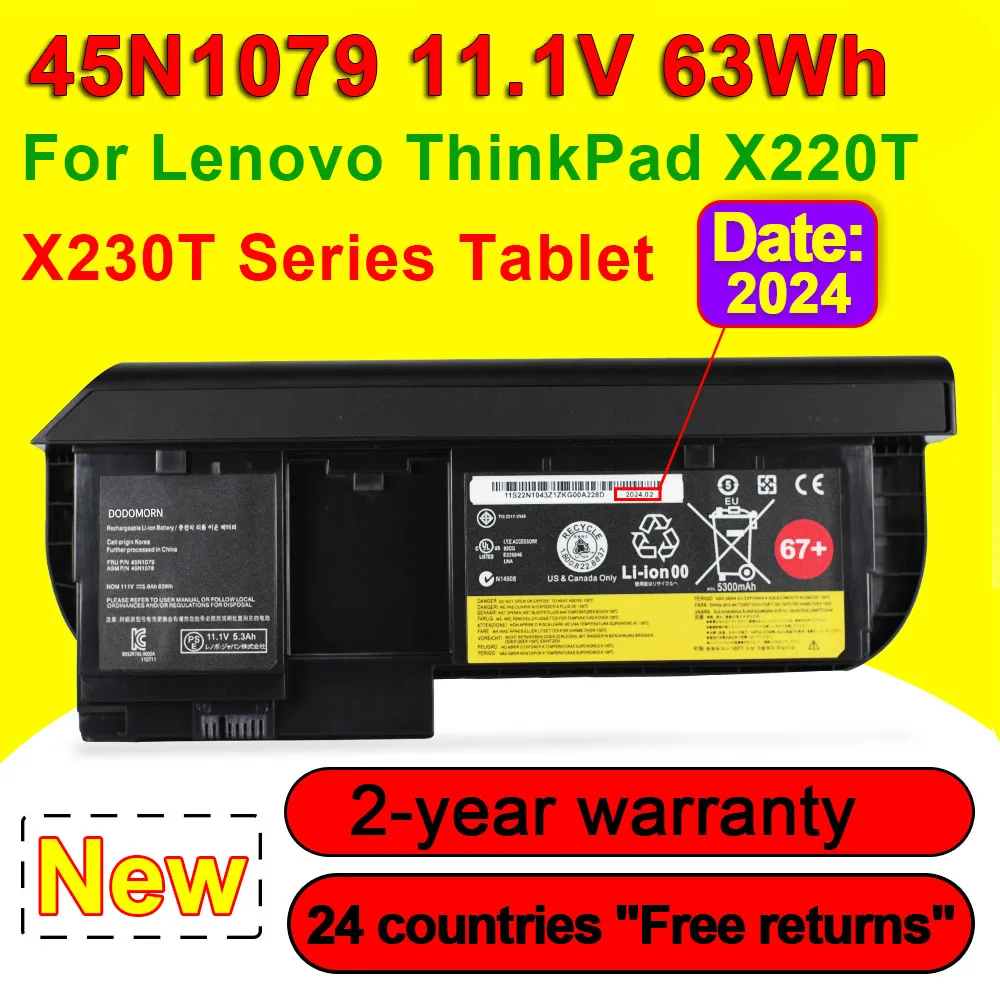 45N1079 45N1078 For Lenovo ThinkPad X220T X230T Series Tablet Battery 45N1074 45N1075 45N1077 Laptop 11.1V 63Wh 5600mAh 67+