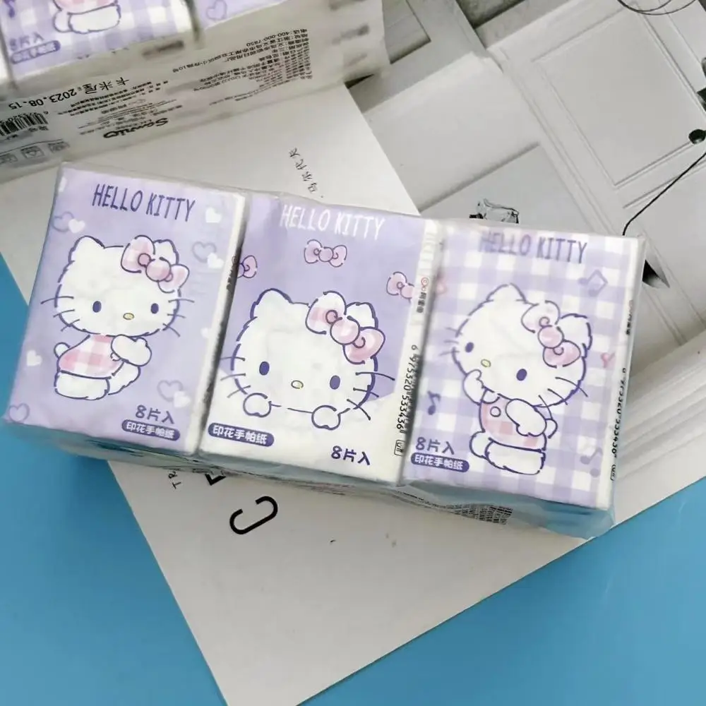 Kawaii Hello Kitty Handkerchief Paper Cartoon Sanrio Pochacco Kitty Printed Napkins Portable Small Pocket Tissues Facial Paper