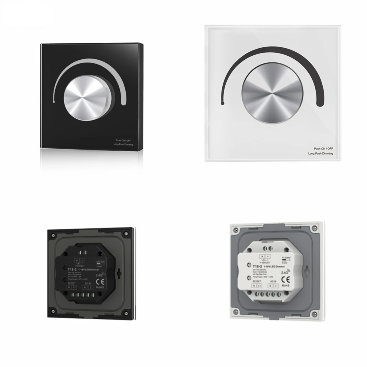 1-10V Rotary Glass Panel Dimmer T18-2 AC110V-220V 1CH Rotate Knob To Change Brightness For Single Color LED Strip Tape Lighting