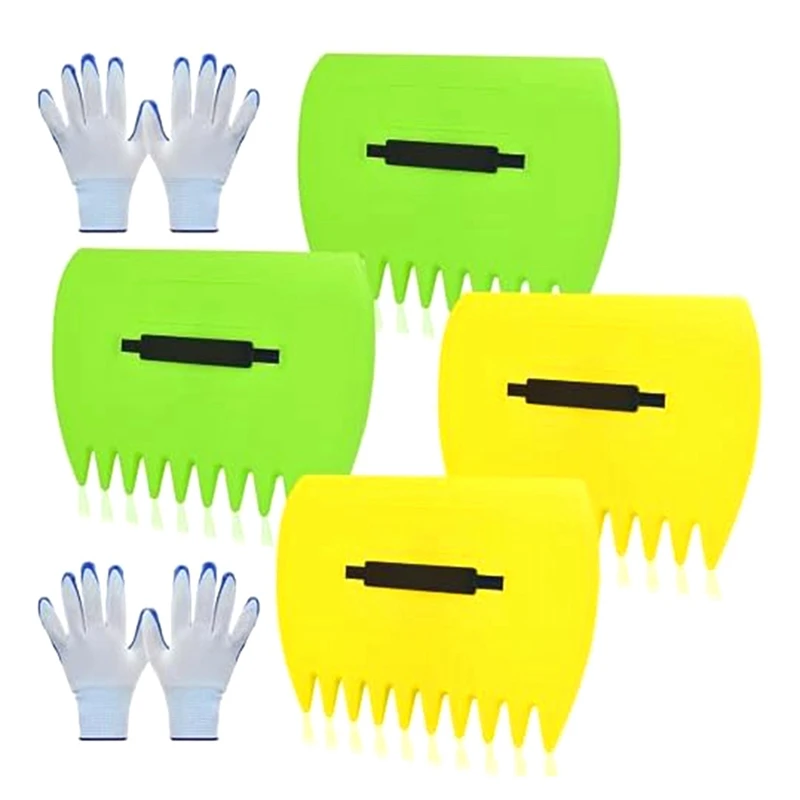 Garden Leaf Scoops & Gloves Set, 2 Pairs Of Lightweight, Adjustable-Handle Leaf Claws, High-Quality Plastic Hand Rakes