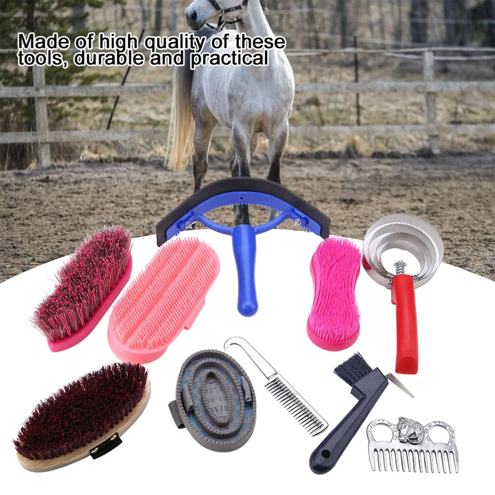 10Pcs Horse Grooming Care Kit Equestrain Brush Curry Comb Horse Cleaning Tool Set