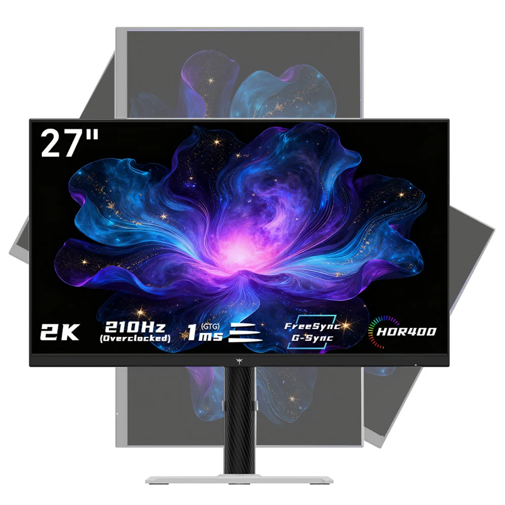 KTC H27T6 27" QHD-gamingmonitor, 2560 x 1440, 450 cd/ ㎡ Snel IPS-paneel, 210Hz (overclocked) verversingsfrequentie, 1ms GTG, HDR400, 131% sRGB, Adaptive Sync, 1,07 miljard kleuren, DP 1.4/HDMI 2.0,