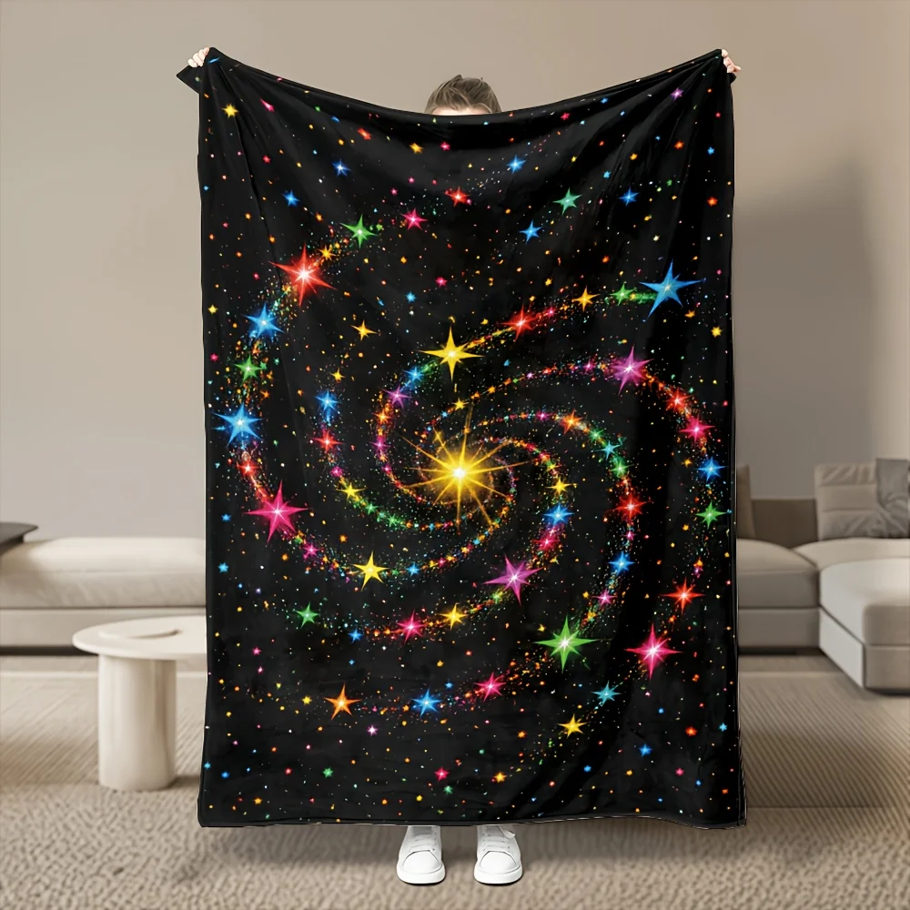 1pc Colorful Starry Spiral Flannel Blanket, Ultra Soft Warm And Cozy Comfort, All-Season Use, 280GSM Heavy, Machine Washable, Perfect for Bedroom, Sofa, Bed, Home Decor, Office Nap, Dorm And Car, Cozy Winter Throw, Ideal Gift Choice