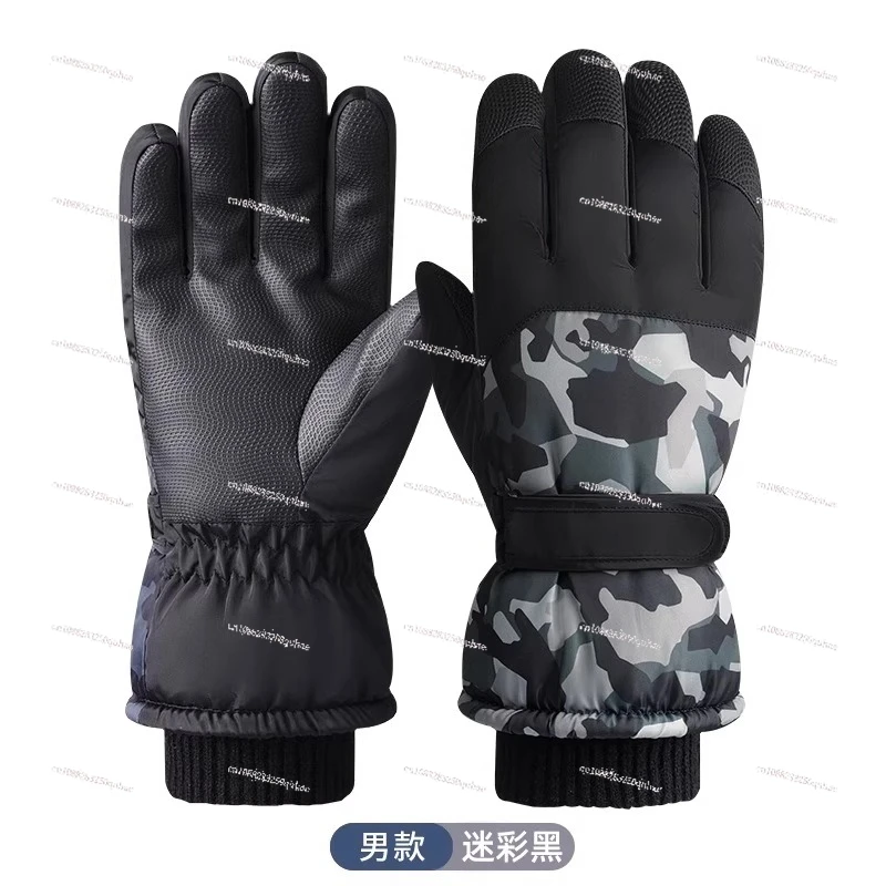 Ski gloves men 2025 winter warm windproof cold water splashing cycling electric vehicle touch screen gloves