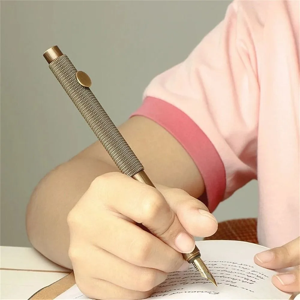 

Портативная перьевая ручка EF/F/изогнутая латунная перьевая ручка в стиле ретро, мини-перьевая ручка, металлическая канцелярская ручка для письма, чернильная ручка