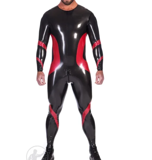 

NEU 100% Latex Rubber Gummi Uniform Catsuit Ganzanzug tight Two tone patchwork uniform