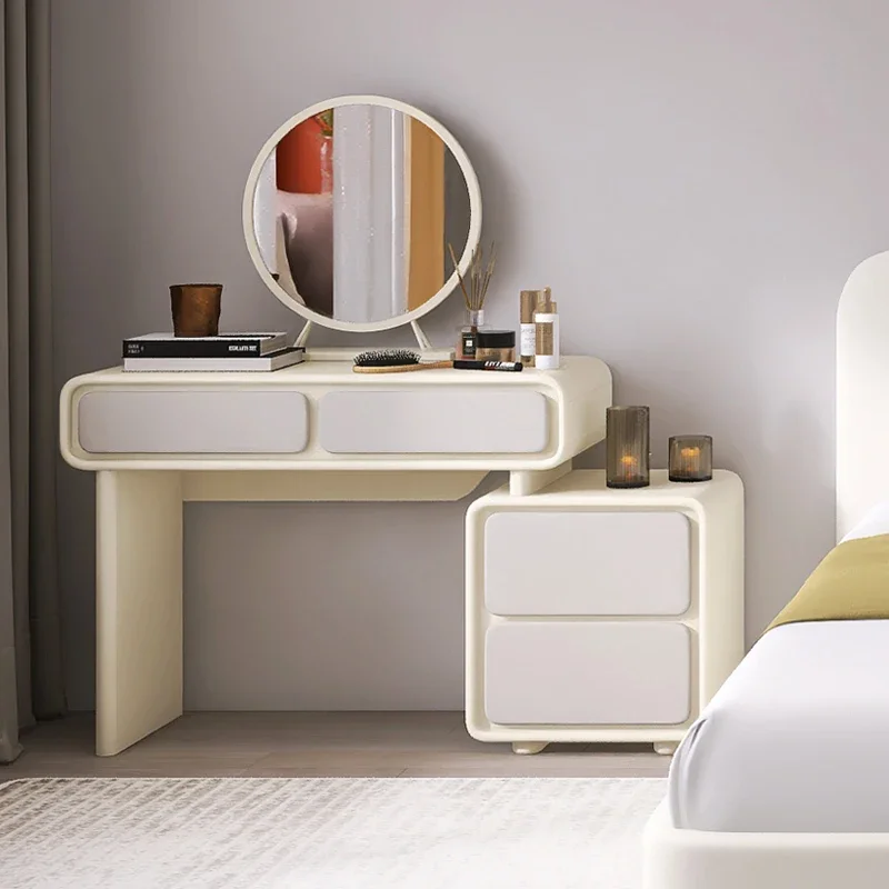 01Cream wind dresser LED mirror front makeup light three-color adjustable bedroom storage cabinet