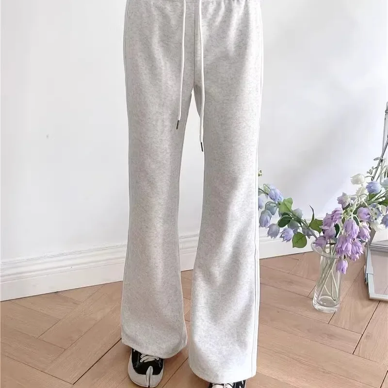 Pantalones Deportivos Casuales de Cintura Alta con Cordón, Ajuste Holgado, Estilo Acampanado, Pantalones Largos de Moda Premium para Mujer, Pantalones de Pierna Ancha