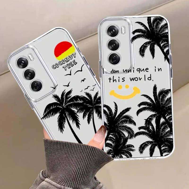 Coconut Tree Art Black Case For OPPO A11 A16 A55 A56 A57 A72 A52 A73 A74 A54 A76 A78 Find X5 X6 X7 Ultra Pro 5G Transparent