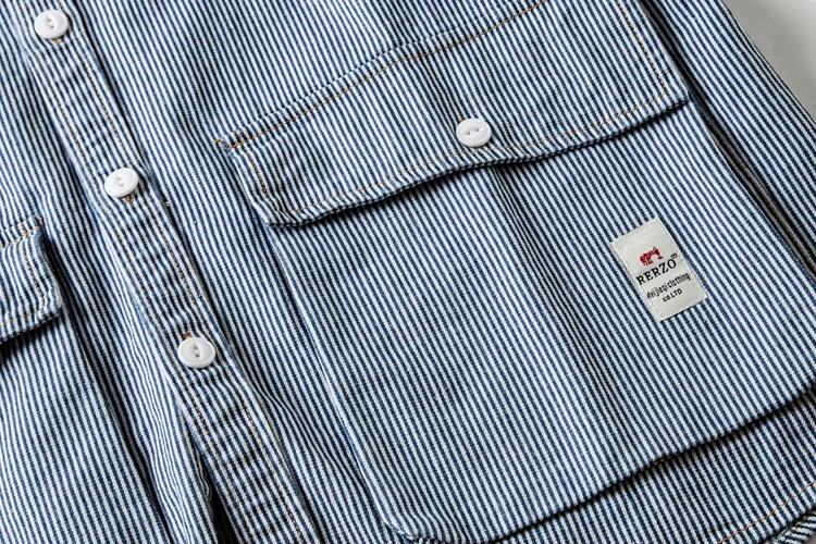 

Спецодежда в полоску из чистого хлопка в американском стиле ретро ort Sve irt Couple Sle Jaet Trendy Khaki Diagonal ket Design