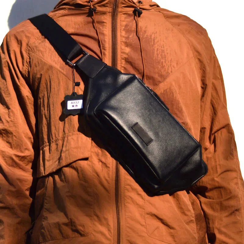 AETOO Simple first layer cowhide men's waist pack retro chest bag Leather chest bag Men's fashion trend casual oblique shoulder